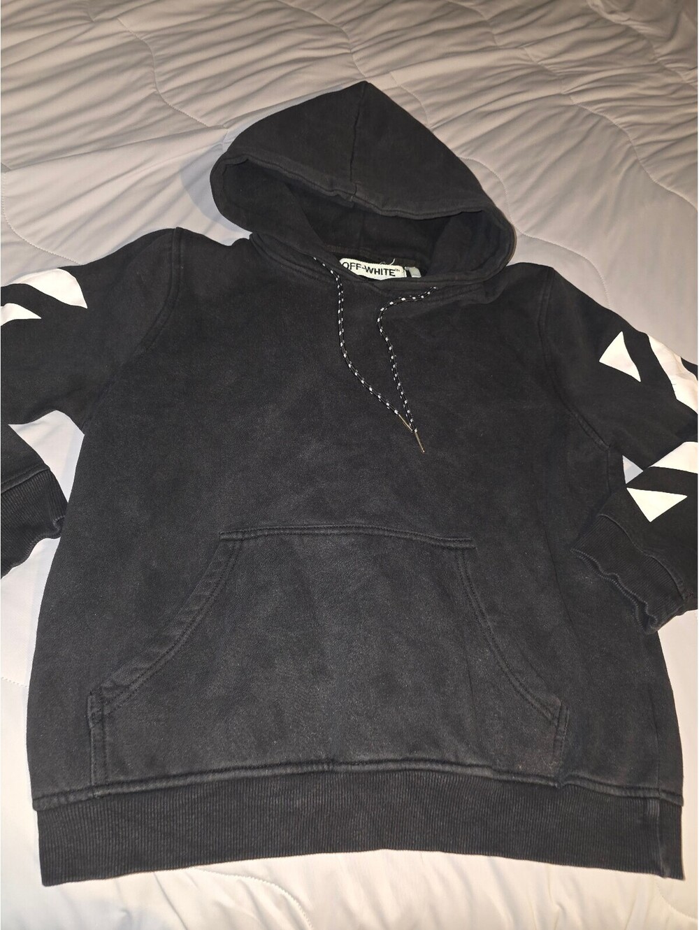 Off-White Hoodie Faded Black Size Medium - Vintage
